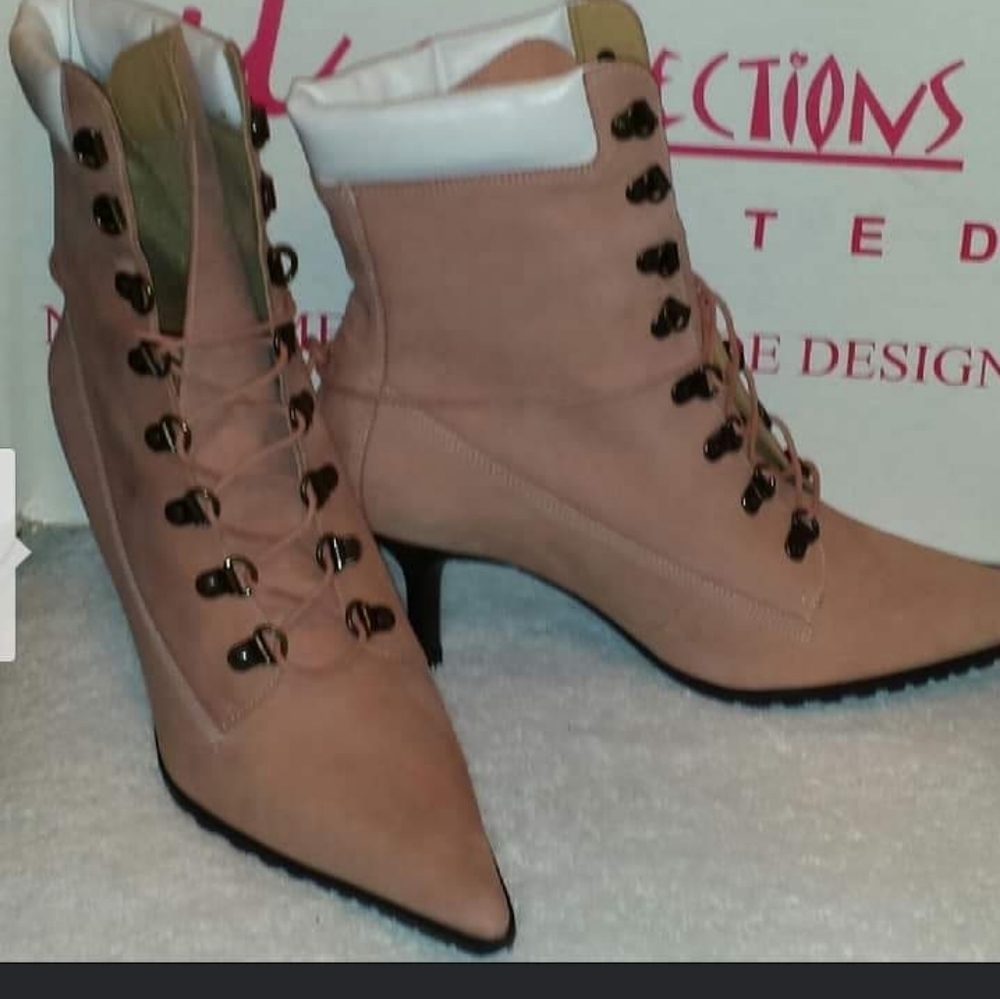 Women Pink Tie Up Ankle Booties Size 11